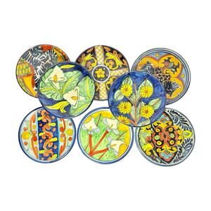 1960s Vintage Onofre Talavera Mexican 8 Decorative Hanging Salad Plates 7 1/2”